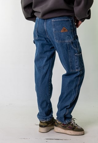 BLUE DENIM 90S BAGGY HIP HOP  CARGO SKATER TROUSERS PANTS