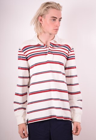 TOMMY HILFIGER MENS VINTAGE POLO SHIRT LONG SLEEVE LARGE 90S