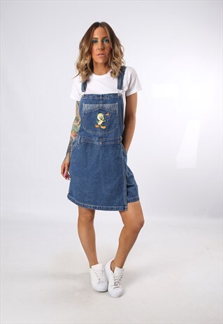 TWEETY PIE DENIM DUNGAREES SKORTS SHORTS SKIRT UK 14 (CDCP)