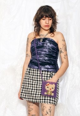 Reworked Vintage Y2K Corset Top in Black Purple Painted