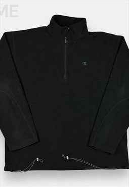 Vintage Champion embroidered black 1/4 zip fleece jumper L