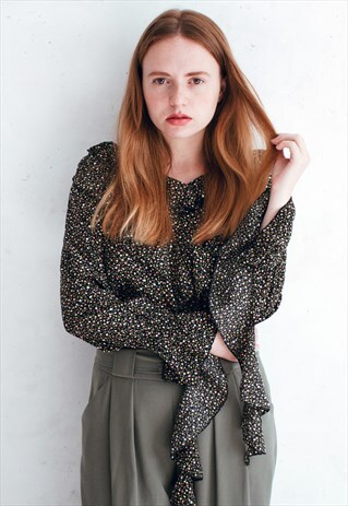 FLORAL RUFFLED CHIFFON BLOUSE