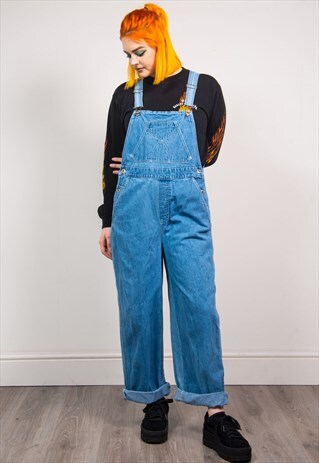 VINTAGE 90'S LIGHT BLUE DENIM LONG STRAIGHT LEG DUNGAREES