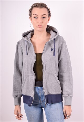 NIKE WOMENS VINTAGE HOODIE JACKET MEDIUM GREY 90'S