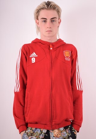 ADIDAS MENS VINTAGE HOODIE JACKET LARGE RED 90S