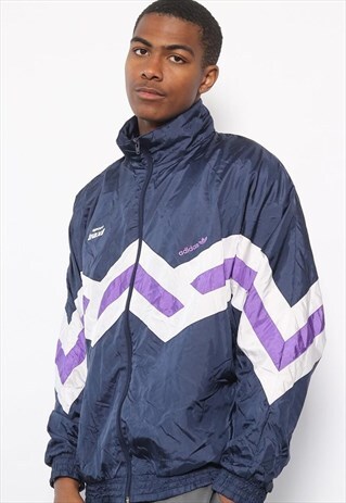 VINTAGE ADIDAS LOGO TRACK JACKET NAVY BLUE