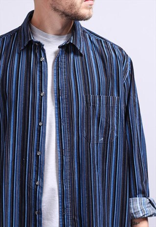 VINTAGE CORDUROY CORD STRIPED SHIRT 90S