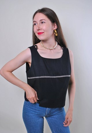 VINTAGE 90'S TANK TOP, BLACK MINIMALIST TOP - MEDIUM