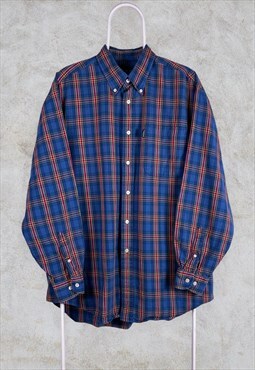 Vintage Izod Tartan Check Flannel Shirt Multicoloured Large