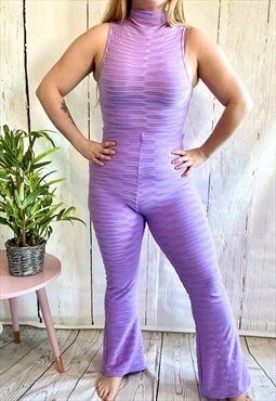Vintage Purple Ribbed Polo Flares 90's Two Piece Catsuit