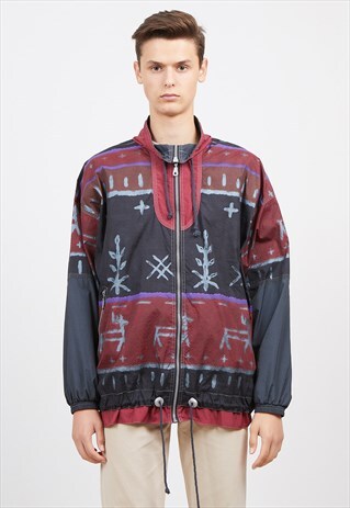 VINTAGE GREYRED CHRISTMAS1/4 ZIP WINDBREAKER PULLOVER JACKET