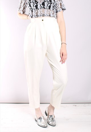 VINTAGE 80S OFF WHITE HIGH WAISTED TROUSERS