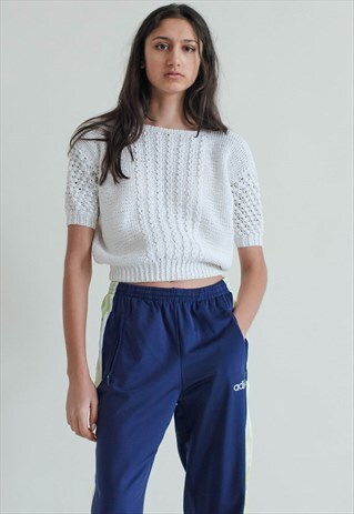 VINTAGE 90S PUFFY SLEEVE CROP HANDMADE KNITTED WHITE TOP