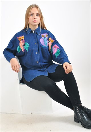 VINTAGE LONG SLEEVE EMBROIDERED DENIM SHIRT