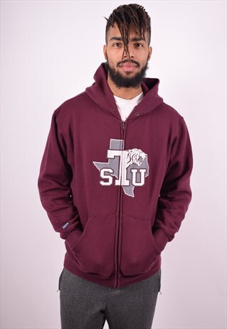 MENS VINTAGE HOODIE JACKET MEDIUM MAROON 90'S