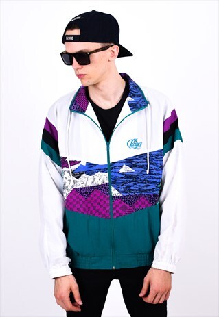 VINTAGE 80S ABSTRACT COLOUR BLOCK BOMBER JACKET