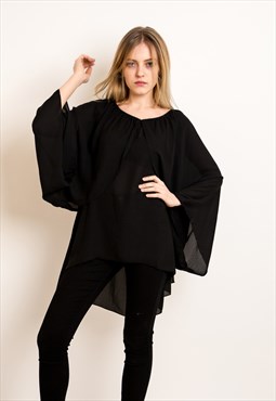 Oversized Top with Cape Sleeves in Black