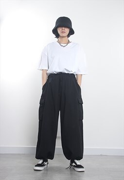 Drawstring-hem Cargo Pants in Black