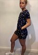 RETRO 80S 90S PLAYSUIT POCKETS TO SIDE LEAF PRINT 