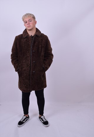 VINTAGE 60'S BROWN SHEEPSKIN COAT SIZE MEDIUM