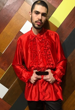 RUFFLED, CRIMSON MEN'S RED SHIRT