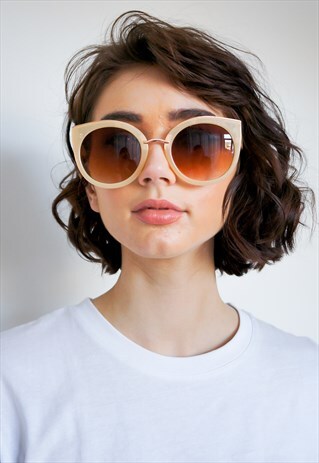 CREAM OVERSIZED RETRO SUNGLASSES