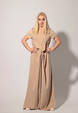 Maxi viscose dress with twisted fabric front detail
