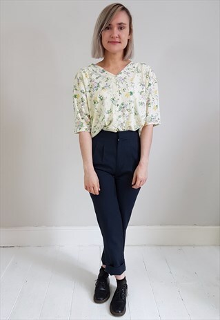 VINTAGE 90'S YELLOW AND LILAC FLORAL BUTTON UP TOP