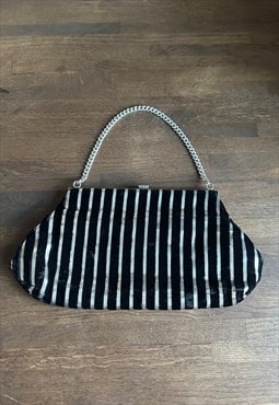 60's Vintage Silver Black Velvet Metal Chain Bag