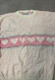 VINTAGE KNITTED JUMPER CUTE HEART PATTERNED KNIT SWEATER