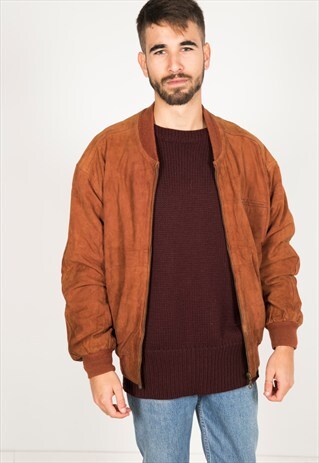 VINTAGE 80S WINTER BOMBER SUEDE JACKET / R0028