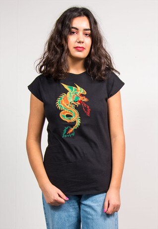VINTAGE 90'S BLACK DRAGON T-SHIRT TOP