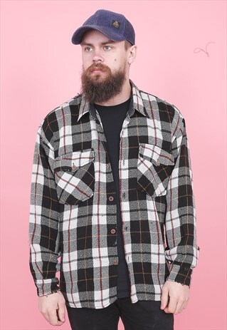 VINTAGE BLACK CHECK FLANNEL SHIRT /E2157