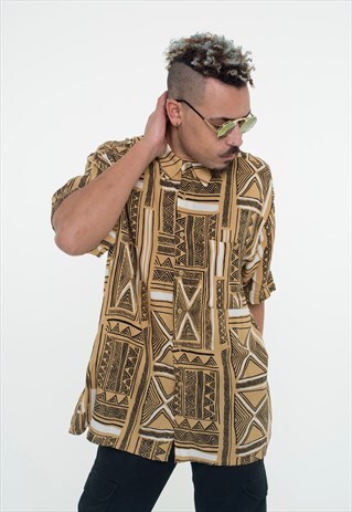 AFRICAN INSPIRED 90'S MUSTARD YELLOW VINTAGE SHIRT