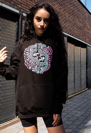 HOODIE IN BLACK WITH 3 COLOUR DRAGON GRAPHIC PRINT