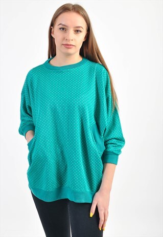 VINTAGE 90'S POLKA DOT SWETASHIRT IN GREEN
