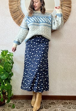 90s vintage blue floral maxi skirt