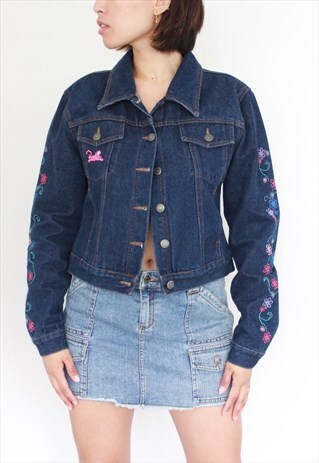 Y2K DENIM JACKET WITH FLOWER EMBROIDERY