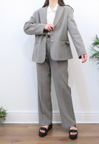 80s Vintage Grey Check Check Trouser Blazer Suit Co-ord