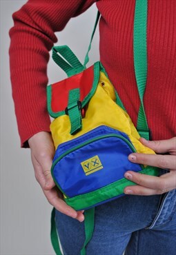 Multicolor mini backpack, vintage 80s colorful backpack