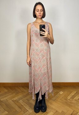 Vintage Beige Floral Sleeveless Summer Maxi Dress