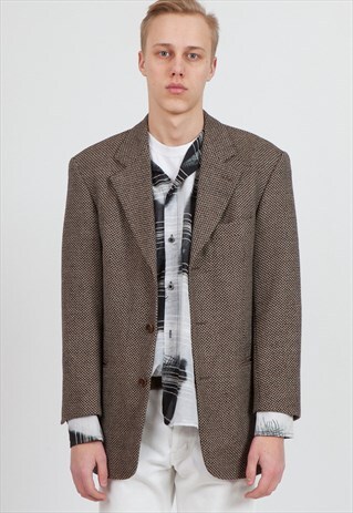 VINTAGE BROWN HUGO BOSS WOOL BLAZER JACKET