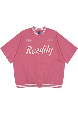 LETTER EMBROIDERY STITCHING LOOSE SHIRT