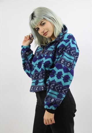 VINTAGE 90S PATTERNED FLEECE HALF ZIP JUMPER