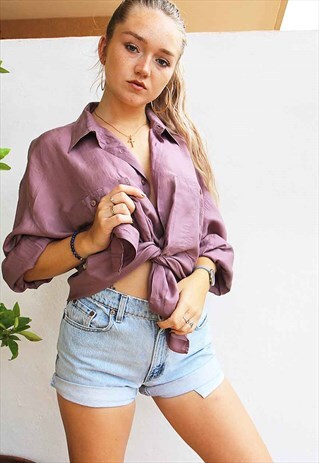 LIGHT PURPLE PURE SILK OVERSIZED LONG SLEEVED SHIRT