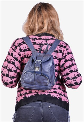 VINTAGE BLUE LEATHER RUCKSACK