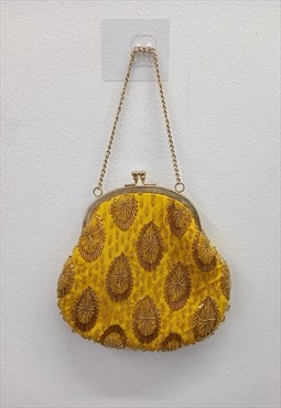 80's Vintage Bag Yellow Beaded Embellished