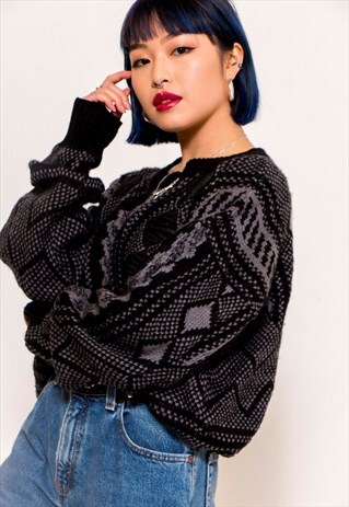 VINTAGE 80'S LEATHER PANEL KNIT JUMPER