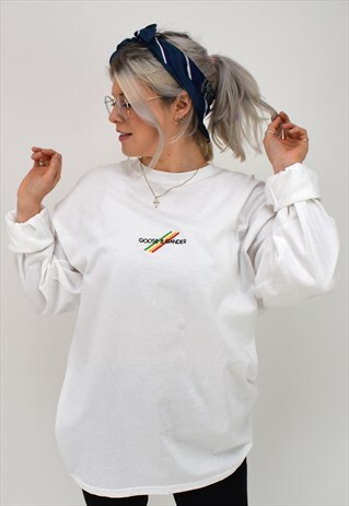 G&G UNISEX WHITE CUFFED L/S MULTI LINES TEE