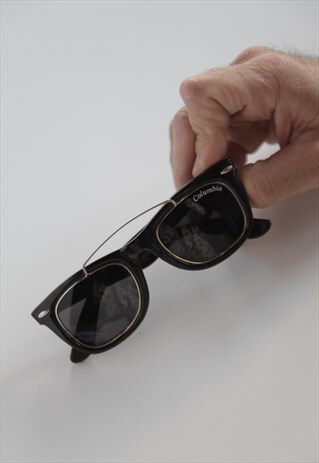 VINTAGE P. CARDELLO SUNGLASSES, BLACK FRAME, GOLD, GREY LENS